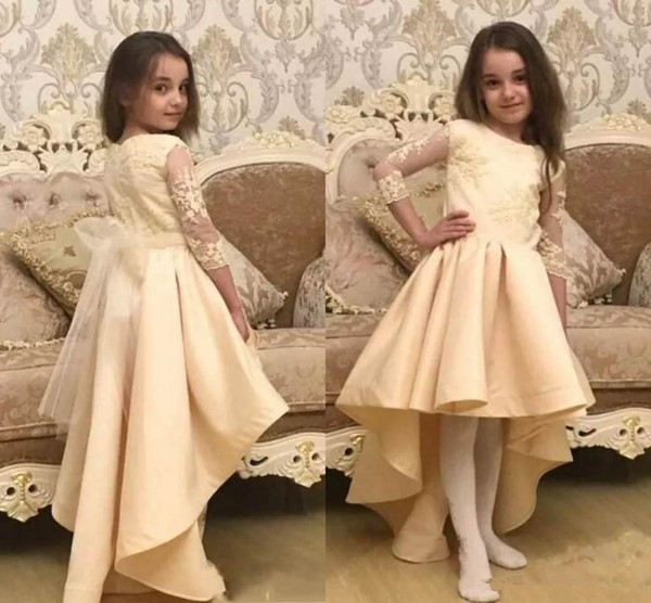 Girls Pageant Dresses Lace Applique 3/4 Long Sleeve Formal For Church Weddings Flower Girl Dresses Birthday Party Dresses