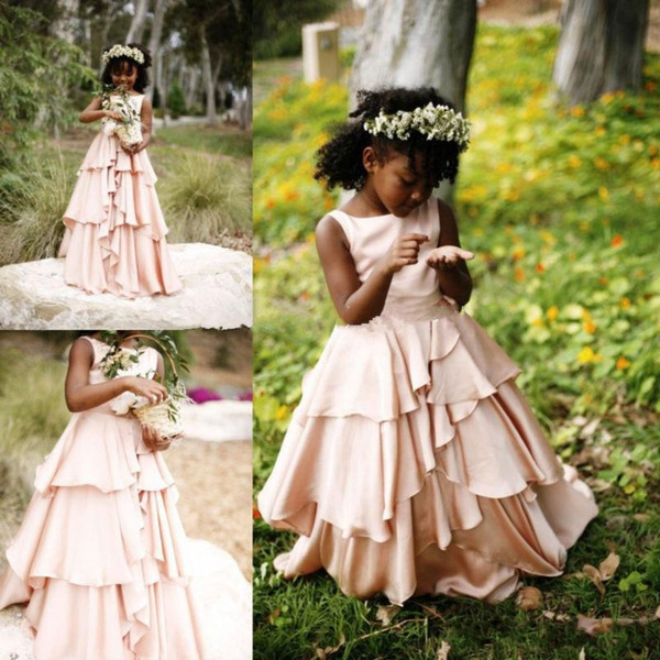 New Pretty Blush Pink Flower Girl Dresses for Weddings Country Style Kids Tutu First Communion Wedding Dress