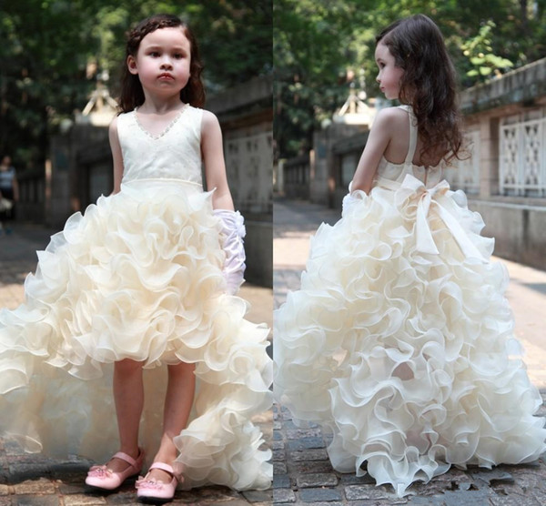 Charming Flower Girls Dresses For Weddings Cheap High Low Ruffles Princess Party Girls Pageant First Communion Dress For Kids Teens