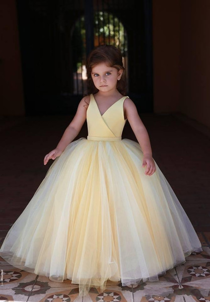 Lovely Yellow Little Girls Pageant Dresses Spaghetti Sleeveless Flower Girls Dresses Tiered Tulle Birthday Party Gowns