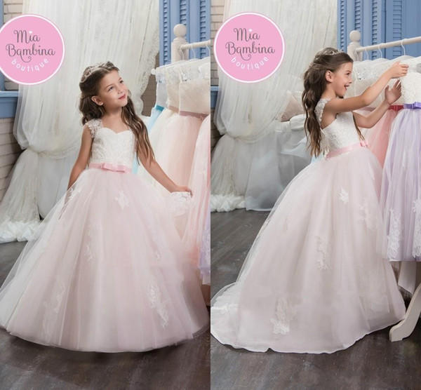 Princess Flower Girl's Dresses for Wedding Sweetheart Lace Appliqued A Line Ball Gown Tulle Kid's Formal Wear First Communion Dresses