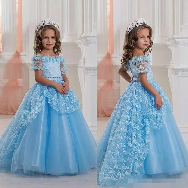 Vintage Off-shoulder Flower Girl Dresses Special Occasion Dress For Weddings Floor Length Kids Pageant Dress Lace Communion Dress