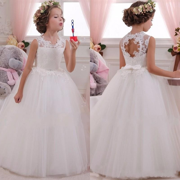 Hot Princess Lace Flower Girl Dresses 2019 Ball Gown First Communion Dresses For Girls Sleeveless Tulle Toddler Pageant Dresses