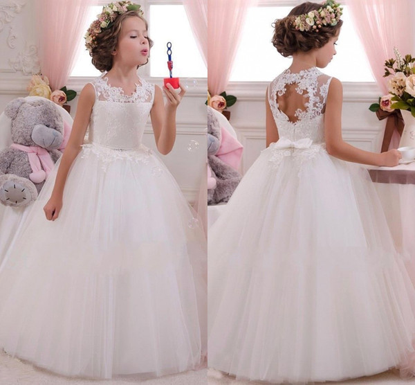 Lovey Holy Lace Princess Flower Girl Dresses 2022Ball Gown First Communion Dresses For Girls Sleeveless Tulle Toddler Pageant Dresses 294