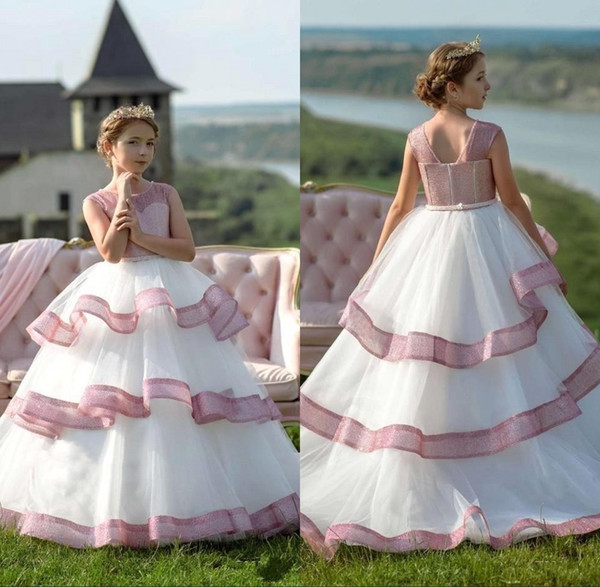 3 Tiers Edging Lovely Flower Girl Dresses Sleeveless Girls Pageant Dresses Kids Formal Wear for Wedding BC1889