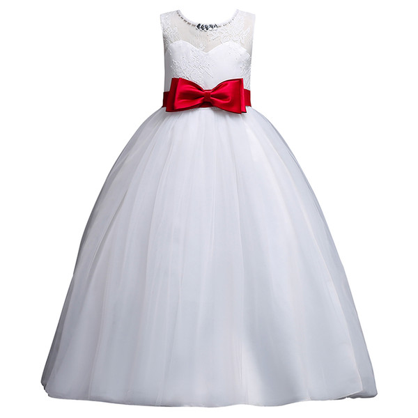 2022Cheap Princess White Flower Girl Dresses With Bow Sash Kids Communion Dress Birthday Wear Gowns MC1701