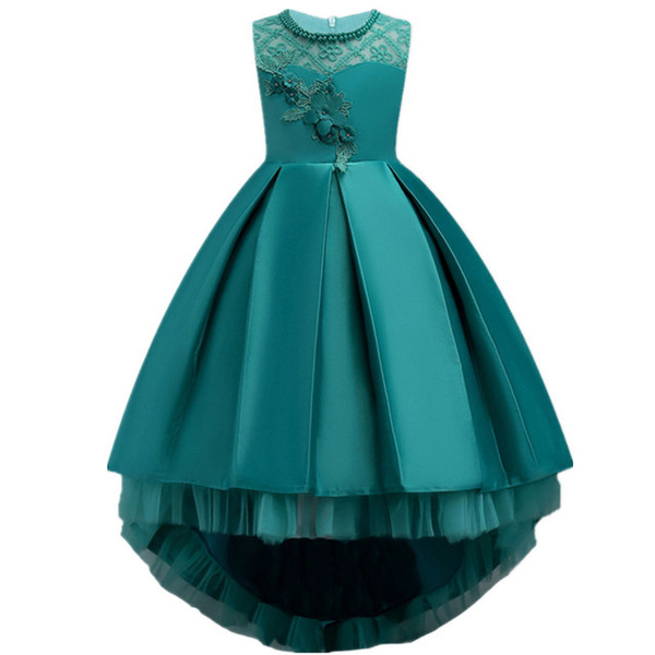 Pretty High Low Satin Flower Girl Dresses 6 Colors 2022Beaded Appliqued Dresses For Girls Kids Prom Dresses MC1496