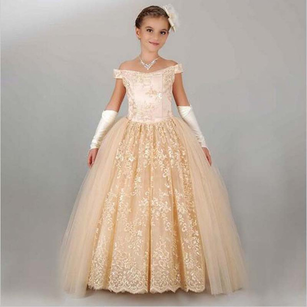 Newest Beautiful Girls Dress Ball Gown Design Cap Sleeve Children's Lace Dress Fashion Style Good Quality