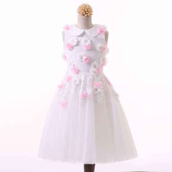 Good Quality Short Length Flower Girl Dress With Handmade Flower Pretty Child Party Gown Ball Skirt