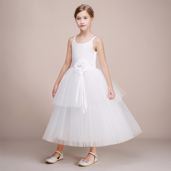 Latest Collection Teenager Girl Party Dress Ball Gown White Tulle Designer Dress With Flower Communion Dress