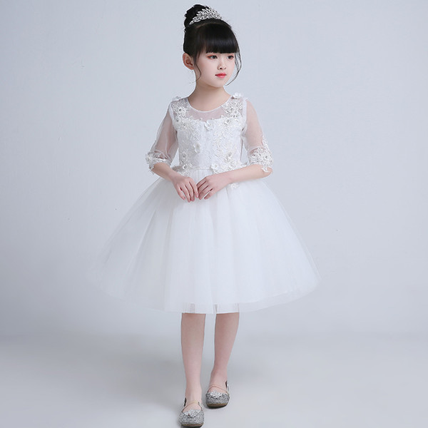 Latest Fashion White Tulle Lovely Girls' Dresses With Lace Appliques Party Dress Professional Designer Pageant Gown Jewel Neck