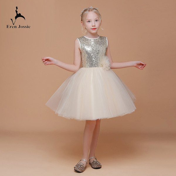 Eren Jossie European American Popular Design Sequin Bodice Ball Gown Dress Flower Girl With Hand Made Flower