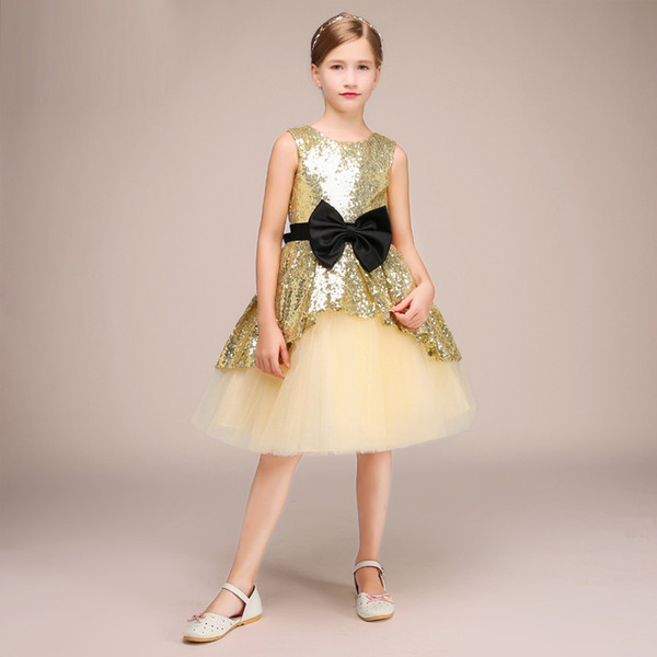 Rose Gold Sequin Knee Length Party Girl's Dress Fashion Beautiful Children Pageant Dress New Design