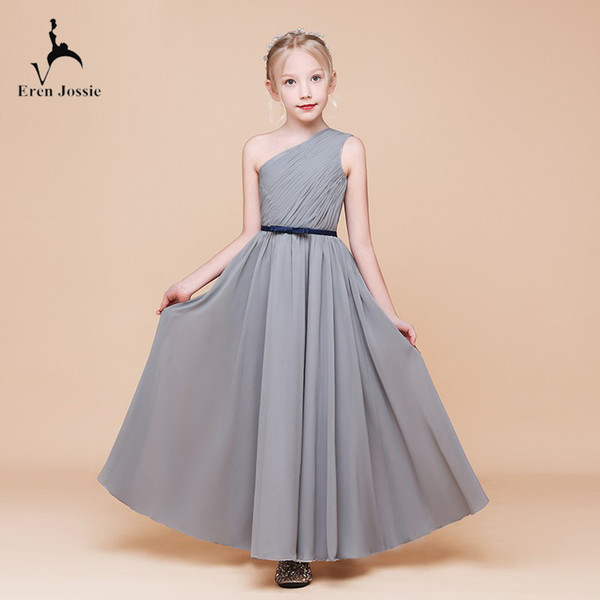 Eren Jossie 2019 Hot Selling on Company Site Gray Chiffon Flower Girls' Dresses Ankle Length with Belt Design Child Gown