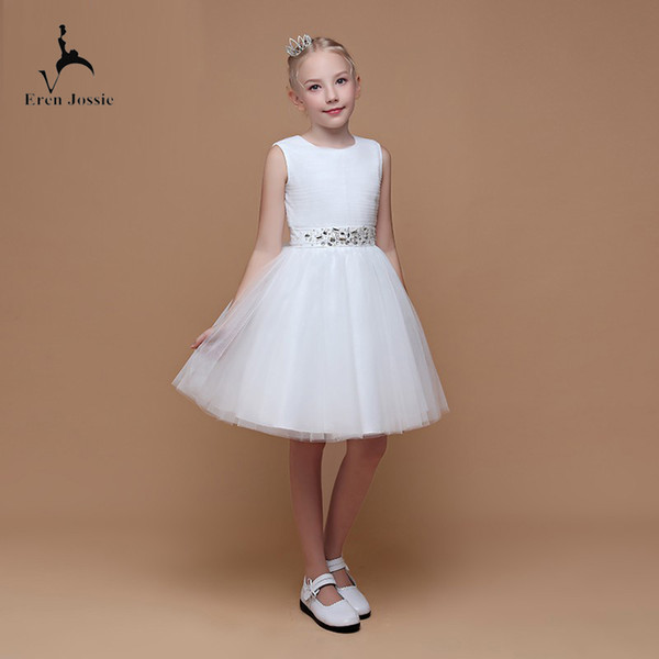 Eren Jossie Fashion White Tulle Knee Length Ball Gown Professional Designer Dress for Communion Girls