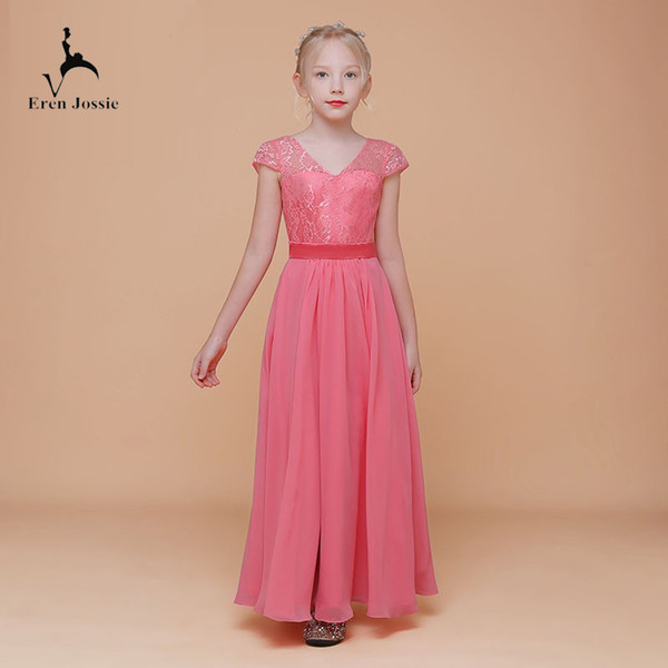 Eren Jossie Latest Collection Customized Pink Flower Girl Dress Long Chiffon Ankle Length Vestido Nina Communion