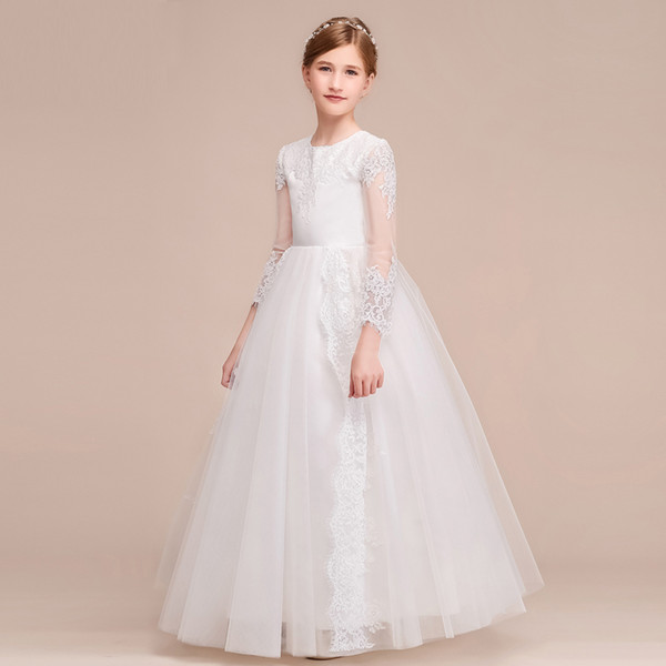 Latest Design Long Sleeves Children's Tulle Dress Birthday Party With Lace Flower Girl Gowns Free Custom Made