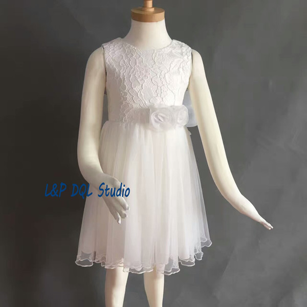 Ivory Lace Flower Girls Dresses Cute Girls Party Dresses with Big Bow In Stock Fast Delivery Flower Girls Dresses Cheap Summer