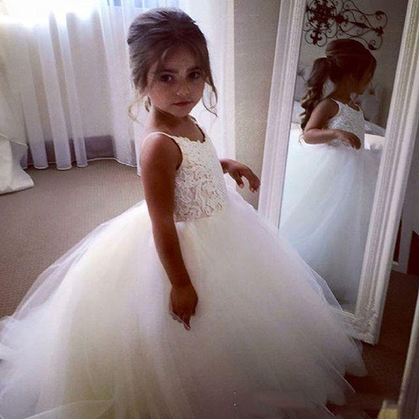 Cute ball gown flower girls dresses spaghetti zipper back sweep train girls pageant dresses new arrival