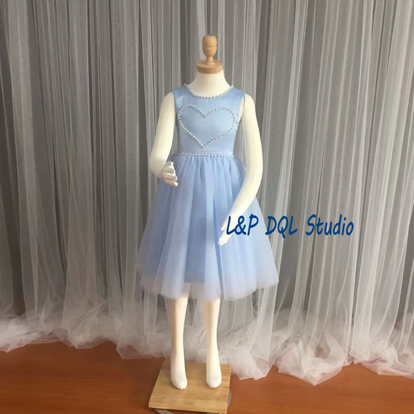 Light Blue Girls Pageant Dresses Flower Girls Dresses Pleats Tulle Lovely Girls Birthday Dresses Fast Delivery Cheap 2017