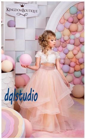 2 pieces Flower Girls Dresses Ivory Lace Top with Tulle Bottom Button Back 2017 New Arrival