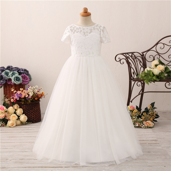 Ivory Lace Flower girls' Dresses Ball Gown Floor Length girs Pageant Dress Flower Girls Dress New Arrival Cheap