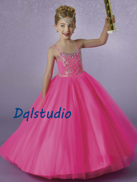 Ivory,Fuchsia Flower Girls Dresses Ball Gown Girls Dresses Spaghetti Lace-Up Back Shining Sequins Beads Flower Girls Dresses 2017 New