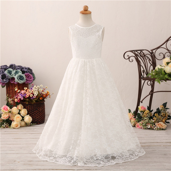 Latest Lace Flower Girls Dresses Backless Ivory Girls Pageant Dresses Floor length