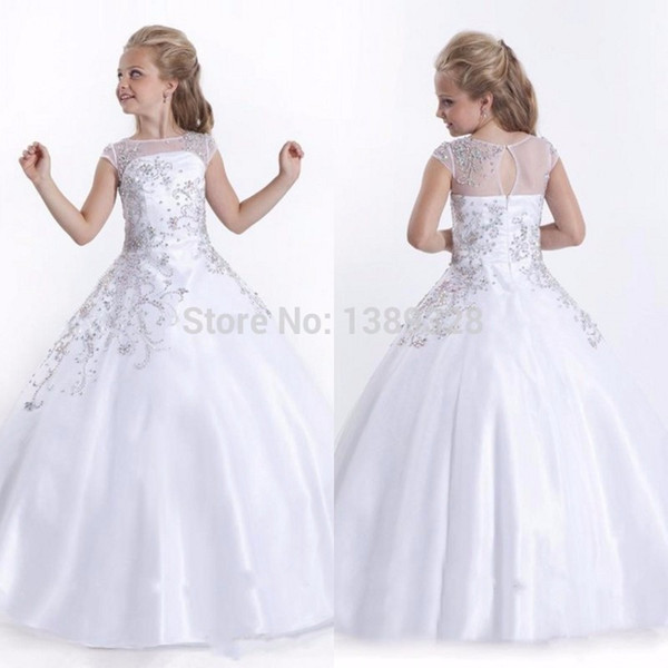 The highest girl beauty Flower Girls' Dresses Vestidos De Comunion beading prom gown satin country wedding maid of honor