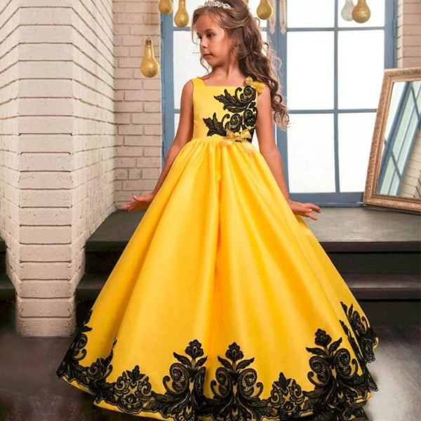 New Hot Sale Girl's Pageant Dresses Embroidery Satin Ruffles Kids Girls' Formal Occasion Princess Flower Girl Dresses