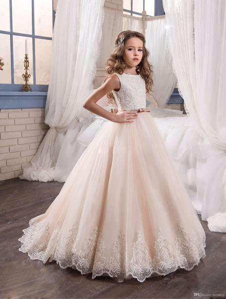 2017 Lovely Lace Appliques Flower Girl Dresses Special Occasion For Weddings Tulle Kids Pageant Gowns Holy Communion Dress