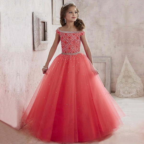 2017 Flower Girl Dresses for Weddings Crystal Beaded First Communion Dresses for Girls Pageant Dresses for Little Girls Glitz