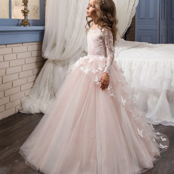 Flower Girls Dresses long Sleeve Lace Cute Kids Formal Wedding Dress girls pageant dresses first holy communion dresses