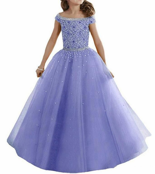 Lavender Water Melon Lovely Girls Pageant Dresses Off Shoulders Crystals Beaded Corset Back Flower Girl Dresses Organza Kids Formal Wear