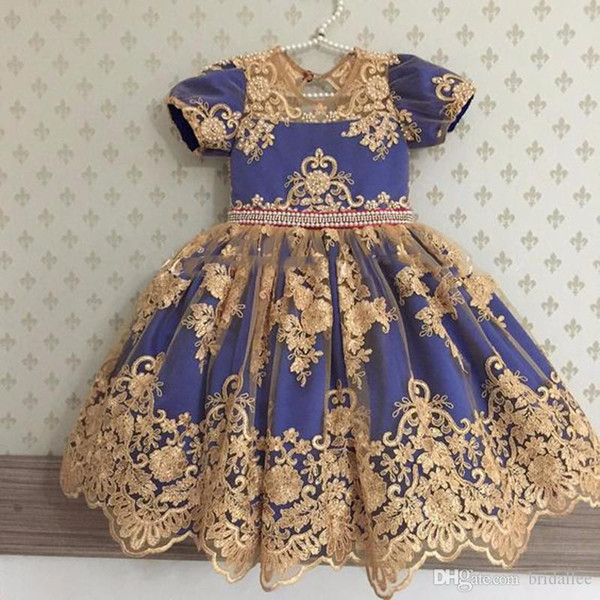 ZYLLGF Royal Blue Kids Pageant Dresses Real Image Long Girls Communion Dress Lace Custom Made Cap Sleeve Flower Girl Dress With Pearls