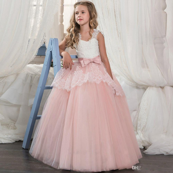 ZYLLGF Beautiful Lace Flower Girl Dresses with Bow Special Occasion Kids Pageant Gowns A-Line Lace Appliqued First Communion Dress