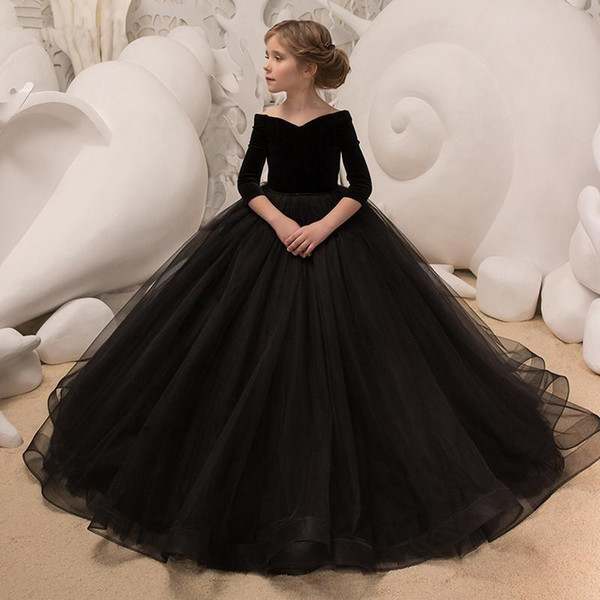 ZYLLGF Ball Gown Flower Girl Dresses Black Vestidos De Comunion Pageant Dress Graduation Dress First Communion Dresses Formal Occasion