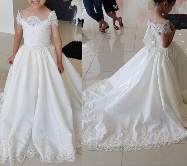 ZYLLGF White/Ivory Lace Cap Sleeve Kids Dress Flower Girl Dresses First Communion Party Princess Gown Formal Occasion Dress