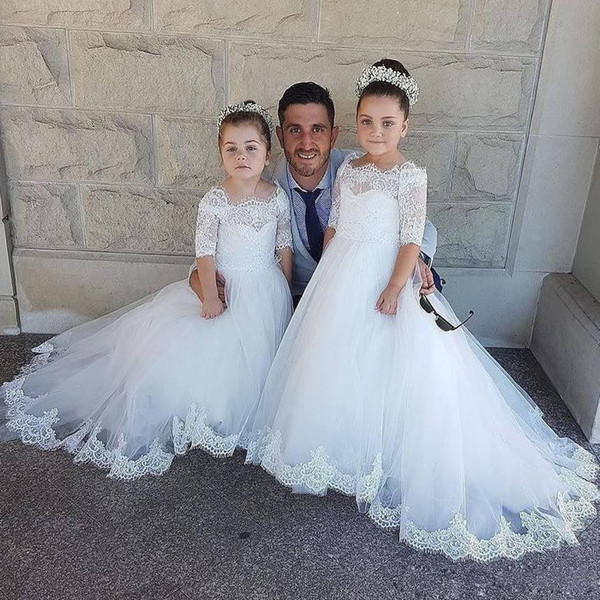 ZYLLGF Classy Lace Flower Girl Dresses With Half Sleeves For Weddings Little Girls Pageant Dress A Line First Communion Gown