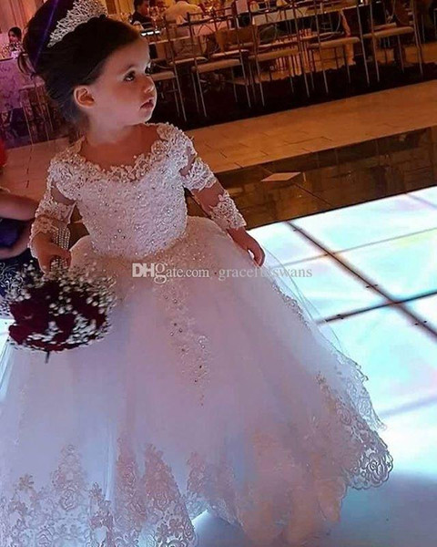 ZYLLGF Long Sleeve Ball Gown Flower Girls Dresses Jewel Princess Girls Communion Dresses Beaded Abiti Comunione Bambina