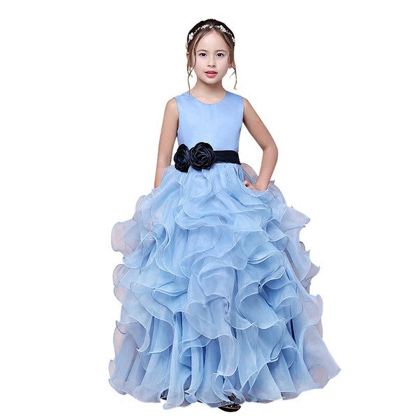 Organza with Ruffles Ball Gown Flower Girl Dresses Kids Gowns Floor Length Performance Dress with Bow