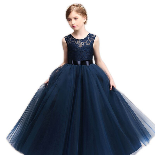 Jewel Neck Tulle Ball Gown Flower Girl Dresses with Sash 2019 Floor Length Girls Gown for Wedding