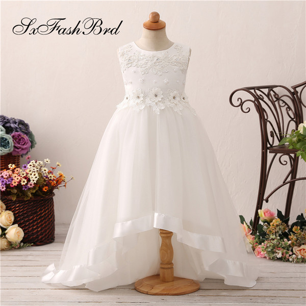 Lovely Flower Girl Dresses O Neck With Appliques A Line Long Girl Pageant Dress Kids Formal Wear Wedding Party Dresses