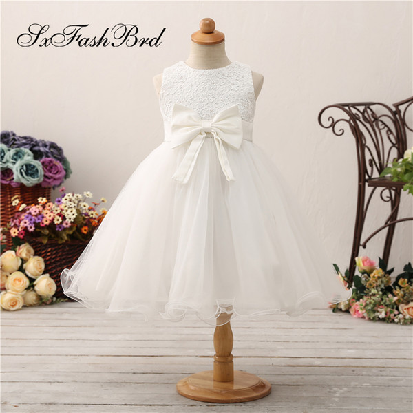 Lovely Flower Girl Dresses O Neck With Lace Open Back A Line Tulle Girl Pageant Dress Kids Formal Wear Wedding Party Dresses