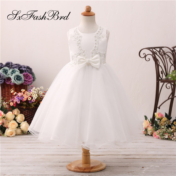 Lovely Flower Girl Dresses O Neck With Beading A Line Tulle Girl Pageant Dress Kids Formal Wear Wedding Party Dresses