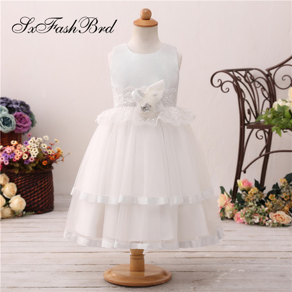 New Lovely Flower Girl Dresses O Neck A Line Waist With Flower Tulle Girl Pageant Dress Kids Formal Wear Wedding Party Dresses