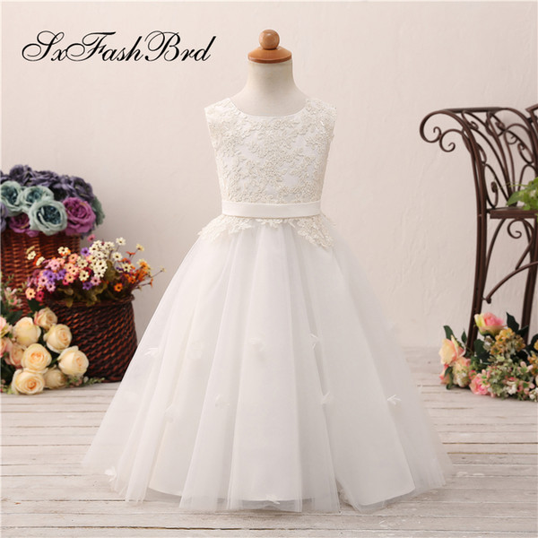 Fashion Lovely Flower Girl Dresses O Neck With Appliques Open Back A Line Tulle Girl Pageant Dress Kids Formal Wear Wedding Party Dresses