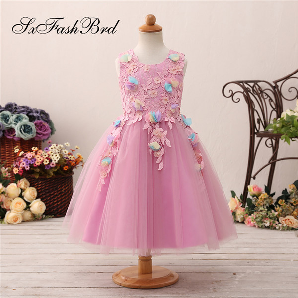 Fashion Lovely Flower Girl Dresses O Neck With Lace Flower A Line Tulle Girl Pageant Dress Kids Formal Wear Wedding Party Dresses