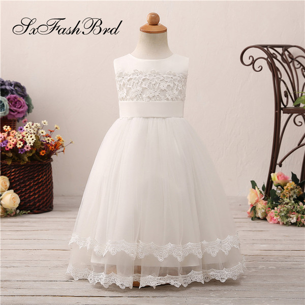 Fashion Lovely Flower Girl Dresses O Neck With Lace A Line Tulle Edge With Lace Girl Pageant Dress Kids Formal Wear Wedding Party Dresses