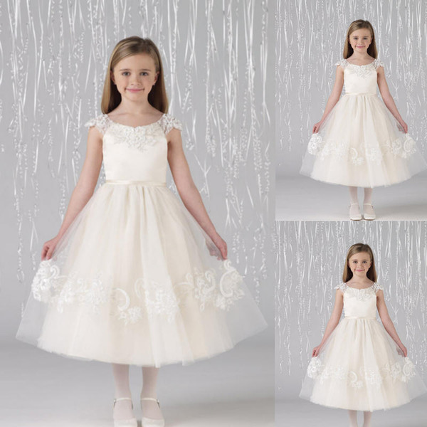 Flower girl dresses Princess Sleeveless Ball Gown Girls Pageant Dress Embroidery Tulle Crystal Cap Sleeves Beauty Flower Girl Dresses 445